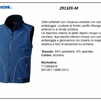 Gilet softshell 94%poliestere 6%spandex blu/nero