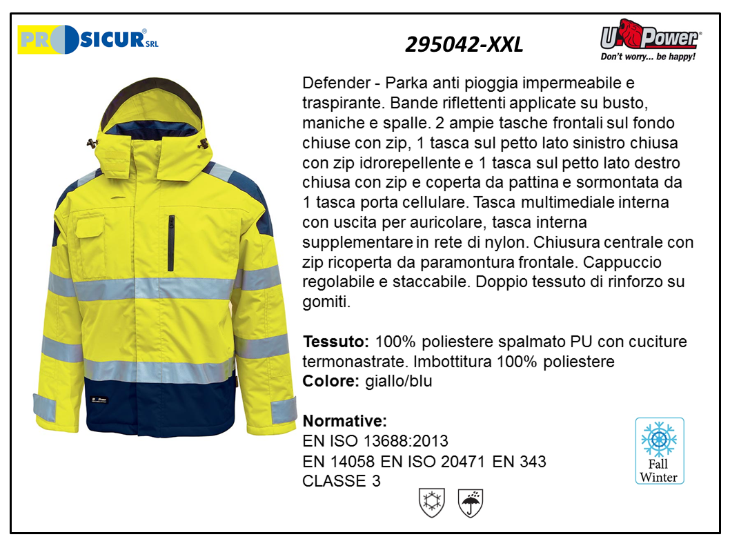 295042-XXL - Parka av 100% pes spalmato pu imbott.100% pes giallo/blu