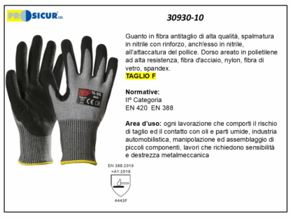 30930-10 - (Quantità per Confezione: 12 PA) - Guanto in fibra antitaglio cutf palmo nitrile microporoso