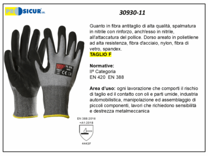 30930-11 - (Quantità per Confezione: 12 PA) - Guanto in fibra antitaglio cutf palmo nitrile microporoso