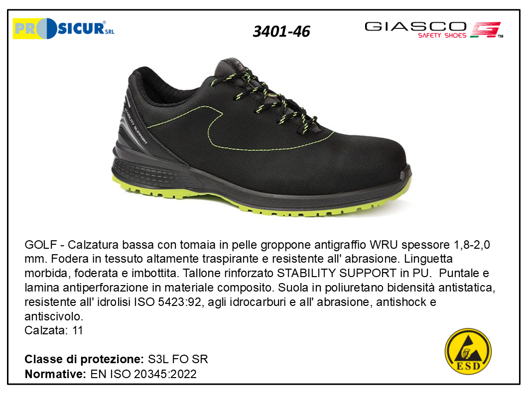 3401-46 - Golf calz.bassa pelle gropponewru punt/lam.tessuto s3l fo sr