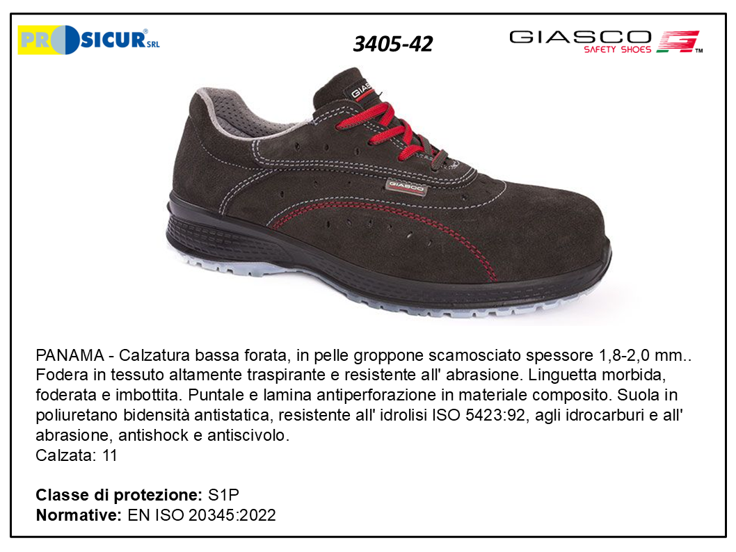 3405-42 - Panama calz.bassa forata pellegropp.punt/lam.composito s1p