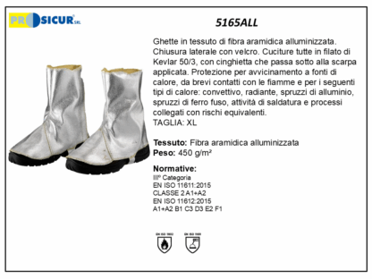 Ghette in fibra aramidica alluminizzata chiusura velcro