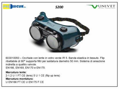 603010050 occhiale protezione lente vetro verde ir 5
