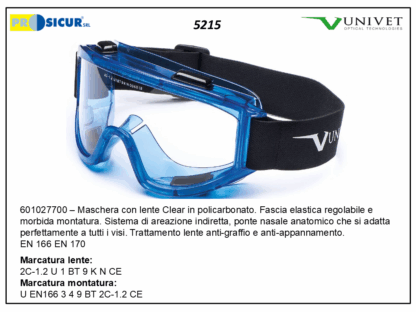 601027700 maschera lente pc fascia elastica regolabile