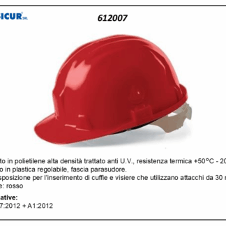 Elmetto di protezione c/fasciaantisudore colore rosso