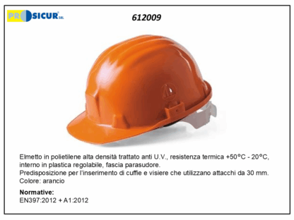 Elmetto di protezione c/fasciaantisudore colore arancio