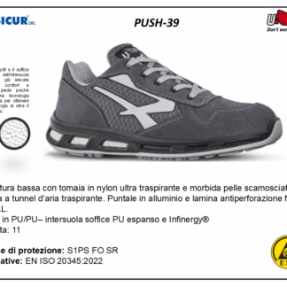 PUSH-39 - Calz.bassa pelle scamosciata puntale alluminio s1ps fo sr