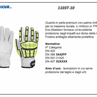 1103T-10 - (Quantità per Confezione: 12 PA) - Guanto antiimpatto pelle fiorerinforzo exo skeleton