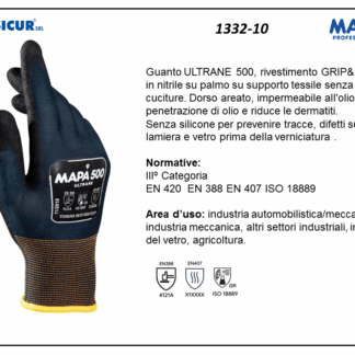 1332-10 - (Quantità per Confezione: 12 PA) - 500 guanto ultrane grip&proof dorso areato p/maglia