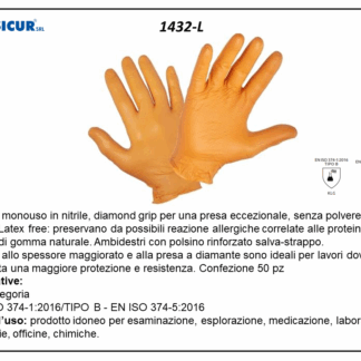 1432-L - (Quantità per Confezione: 10 CF) - Guanto nitrile spessoratosenza polvere arancio