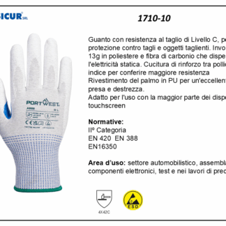 1710-10 - (Quantità per Confezione: 12 PA) - Guanto esd resistenza taglio cpes e fibra carbonio rivest.pu
