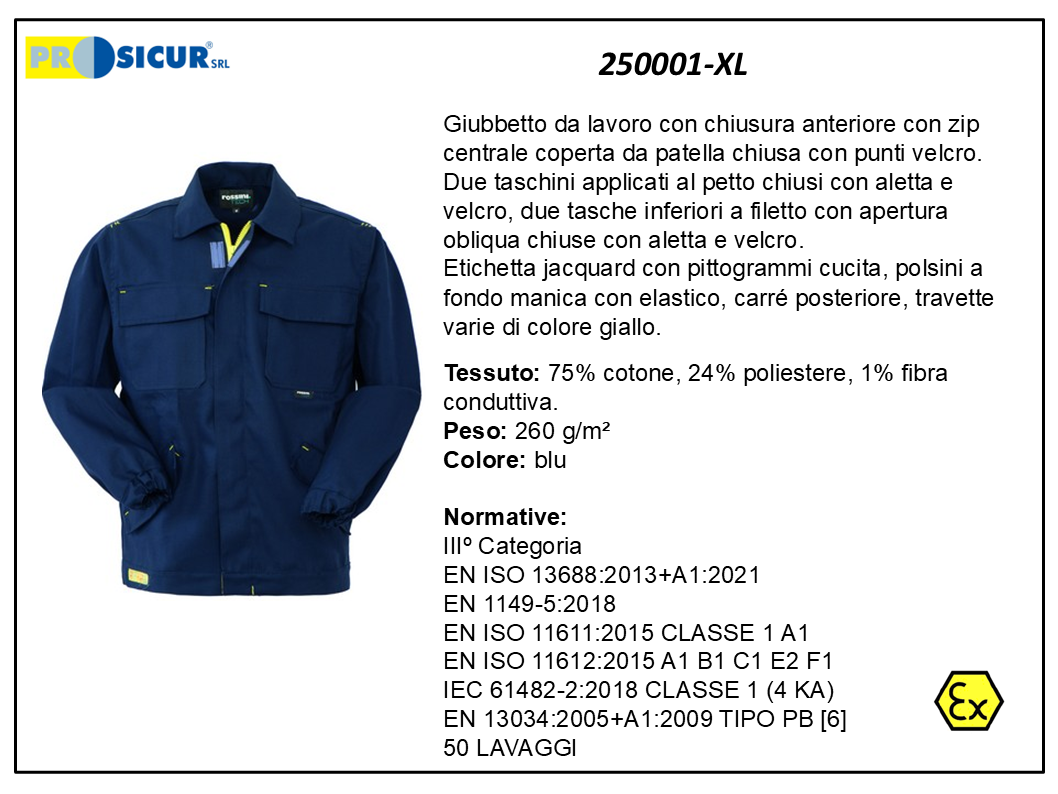 250001-XL - Giubbetto trivalente ignifugo antiacido antistatico blu