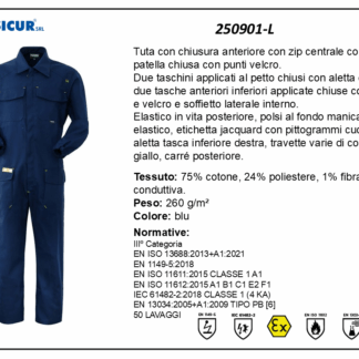 250901-L - Tuta trivalente ignifuga antiacido-antistatica blu