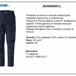 2624DAK01-L - Pantalone 63%pes 35%cotone 2% elastane multitasche 245gr