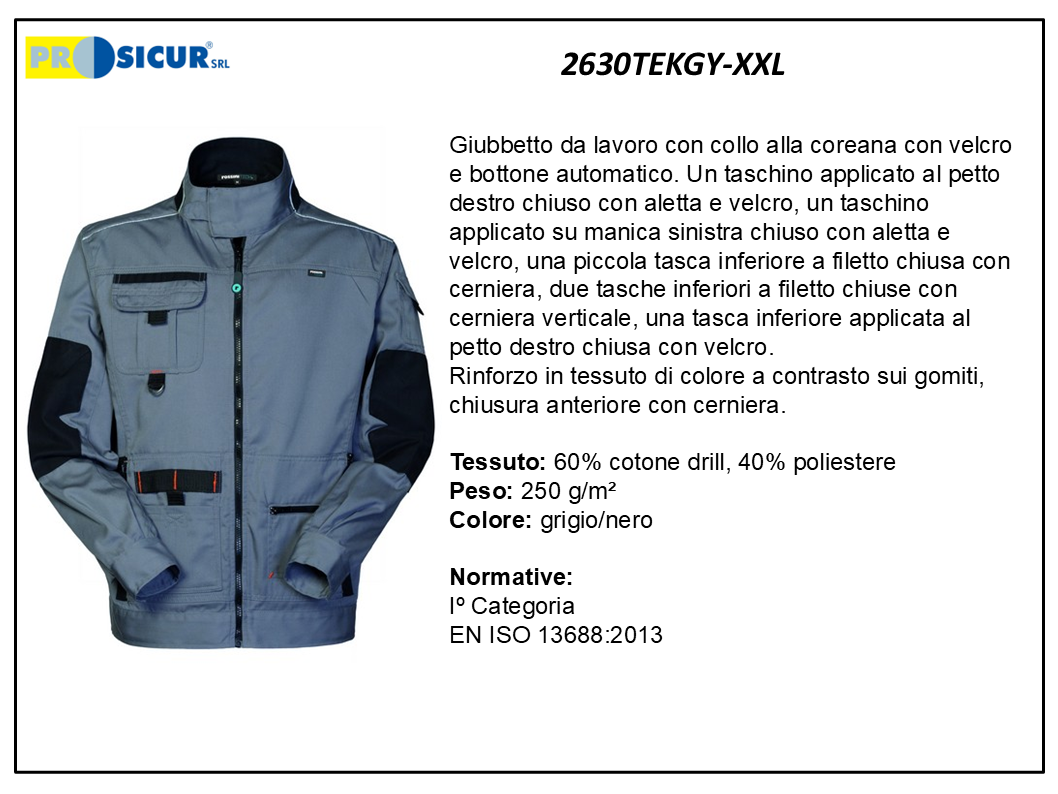 2630TEKGY-XXL - Giubbetto 60% cotone 40% pes multitasca grigio/nero