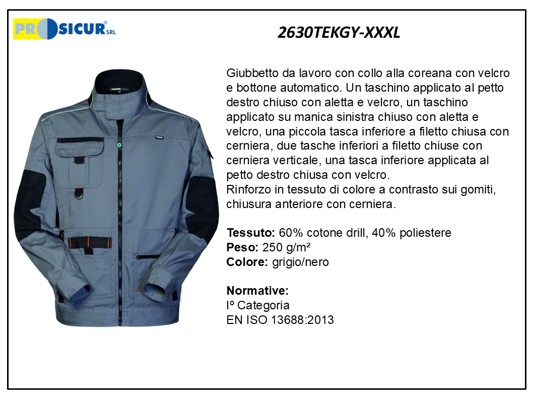 2630TEKGY-XXXL - Giubbetto 60% cotone 40% pes multitasca grigio/nero