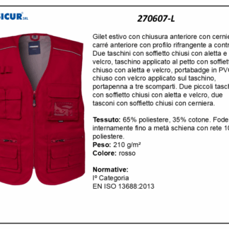 270607-L - Gilet 35%cotone 65%poliestere scollo a v multitasca rosso