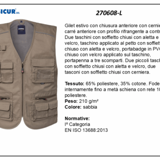 270608-L - Gilet 35%cotone 65%poliestere scollo a v multitasca sabbia