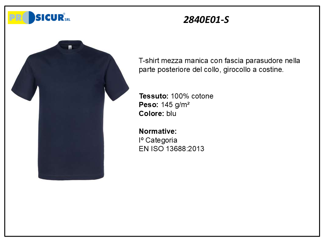 2840E01-S - (Quantità per Confezione: 2 PZ) - T-shirt girocollo 100% cotone blu