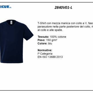 2840V01-L - (Quantità per Confezione: 10 PZ) - T-shirt collo a v 100% cotone blu