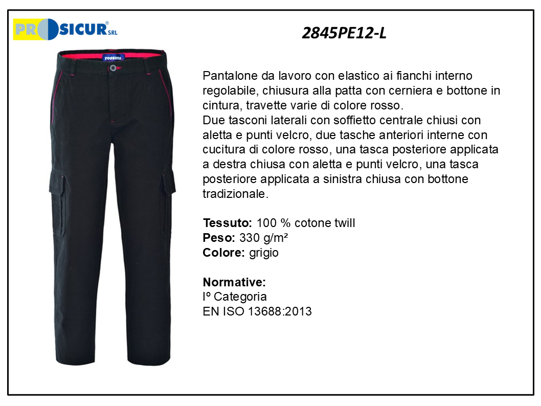 2845PE12-L - Pantalone 100%cotone twill invernale multitasca grigio