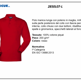 2850L07-L - Polo 100% cotone pique manica lunga rosso