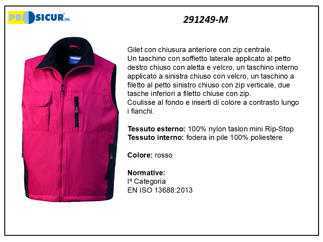 291249-M - Gilet 100% nylon multitasche rip-stop rosso/nero