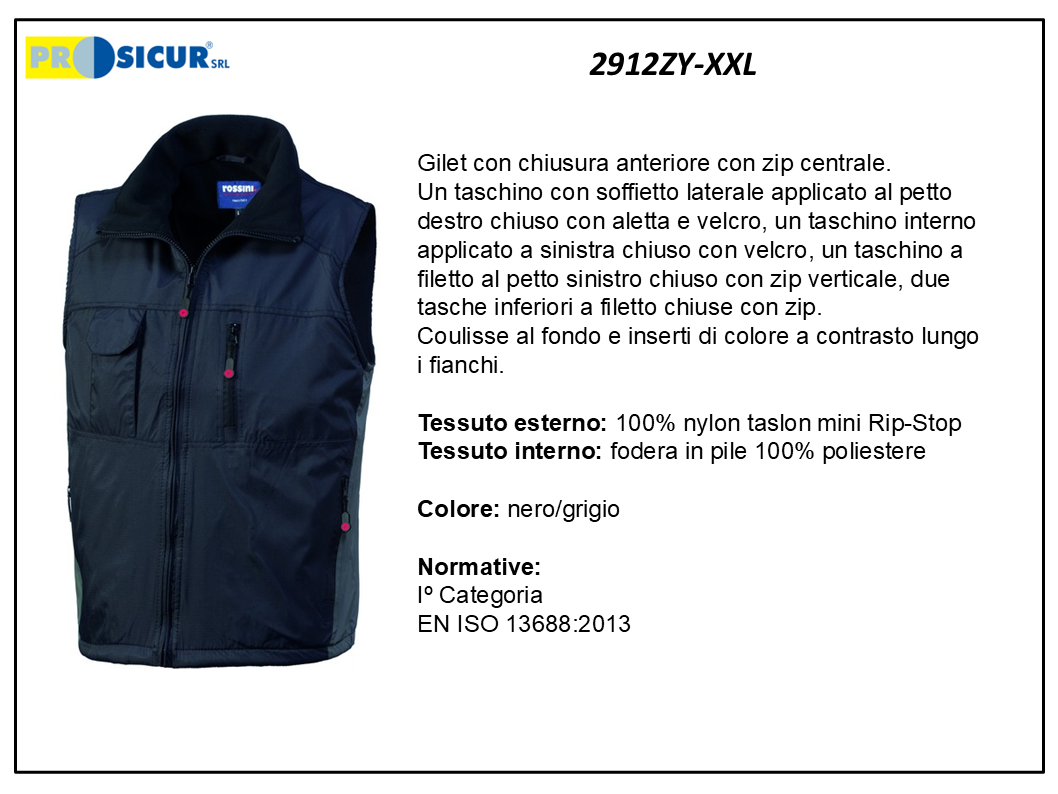 2912ZY-XXL - Gilet 100% nylon multitasche rip-stop nero/grigio
