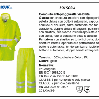 291508-L - Completo antipioggia av 100% poliestere spalmato pu giallo