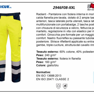 Pantalone av 60%cot.40%pes foderato in flanella giallo