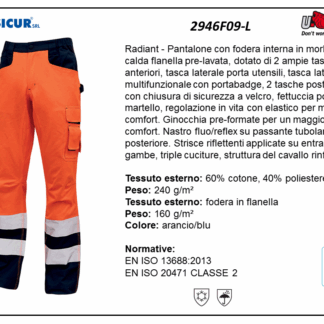2946F09-L - Pantalone av 60%cot.40%pes foderato in flanella arancio