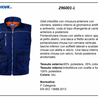 296001-L - Gilet 35%cotone 65%poliestere trapuntato multitasca blu
