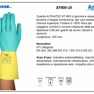 87900-10 - (Quantità per Confezione: 12 PA) - Guanto alphatec gomma/neoprenebicolore foderato l325mm