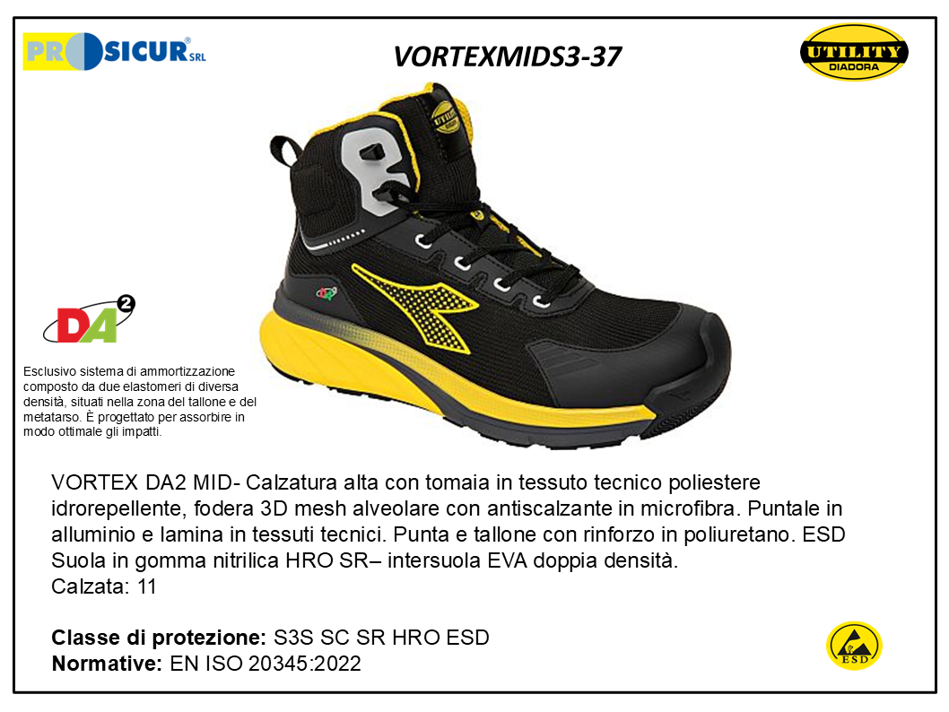 VORTEXMIDS3-37 - Calz.alta tex tecnico puntale alluminio lam/tessuto s3s esd