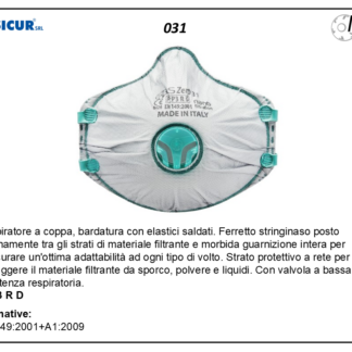 Respiratore a coppa preformatac/valvola ffp3 rd