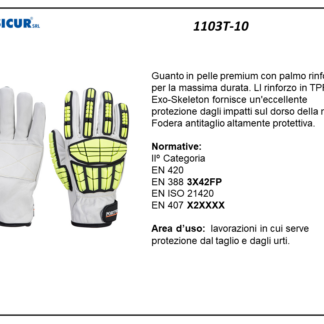 1103T-10 - (Quantit&agrave; per Confezione: 12 PA) - Guanto antiimpatto pelle fiorerinforzo exo skeleton