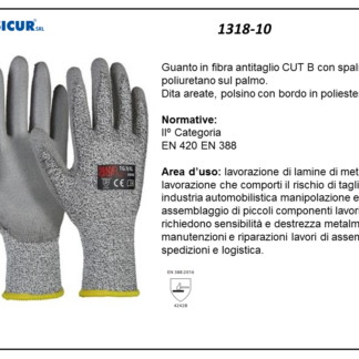 1318-10 - (Quantit&agrave; per Confezione: 12 PA) - Guanto spalmato pu palmo/dita dorso areato res.taglio 3