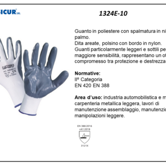 1324E-10 - (Quantit&agrave; per Confezione: 12 PA) - Guanto in pes spalmato nitriledorso areato
