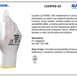 1324PEB-10 - (Quantit&agrave; per Confezione: 12 PA) - 549 guanto ultrane poliuretanodorso areato pol/maglia bianco
