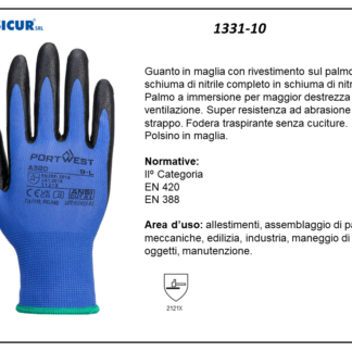 1331-10 - (Quantità per Confezione: 12 PA) - Guanto nylon trasp.rivestito schiuma nitrile