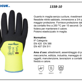 1338-10 - (Quantit&agrave; per Confezione: 12 PA) - Guanto invernale arctic doppiafodera ric.3/4nitrile sabbiato