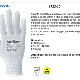 1712-10 - (Quantit&agrave; per Confezione: 12 PA) - Guanto antistatico pes/fibra carbonio