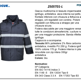 2505T01-L - Giacca multinorma 98%pes 2% fibra carbonio bande riflett.