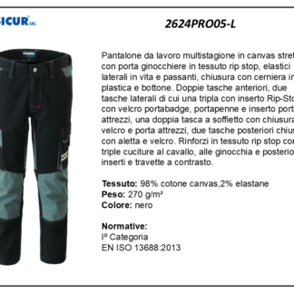 2624PRO05-L - Pantalone 98%cotone canvas 2%elastan cavallo c/rinf.nero