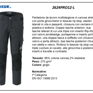 2624PRO12-L - Pantalone 98%cotone canvas 2% elastan cavallo c/rinf.grigio