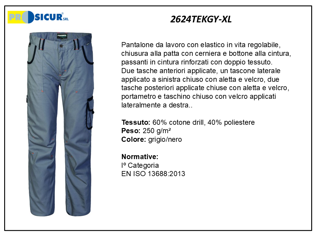 2624TEKGY-XL - Pantalone 60%cotone 40%pes multitasca grigo/nero