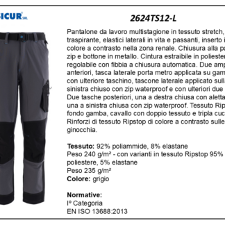 2624TS12-L - Pantalone 92%poliam.8%elastan multistagione multitasca 240gr