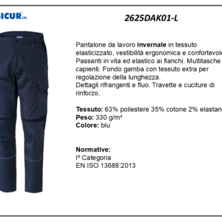 2625DAK01-L - Pantalone 63%pes 35%cot.2%elasinvernale multitasche 330gr