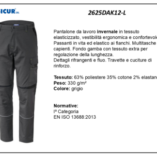 2625DAK12-L - Pantalone 63%pes 35%cot.2%elasinvernale multitasche 330gr